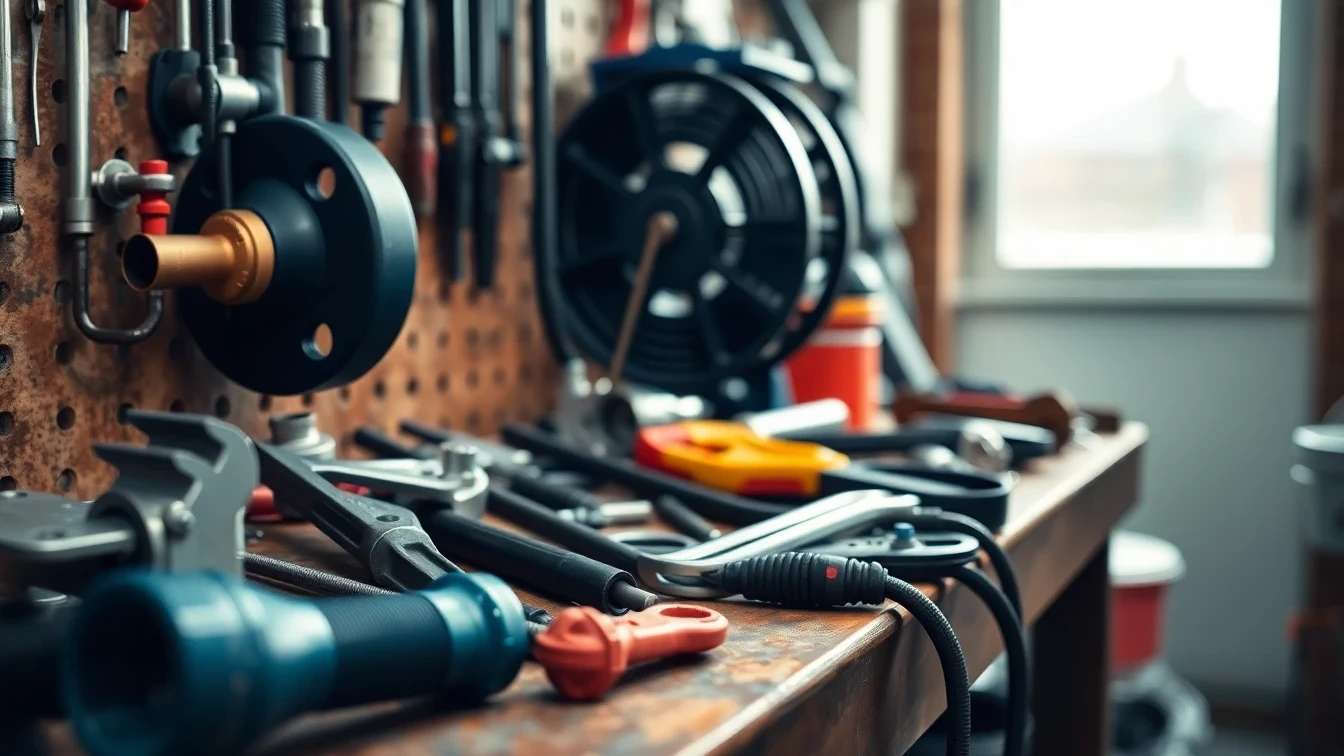 Plumbing tools at Stockport drainage workshop