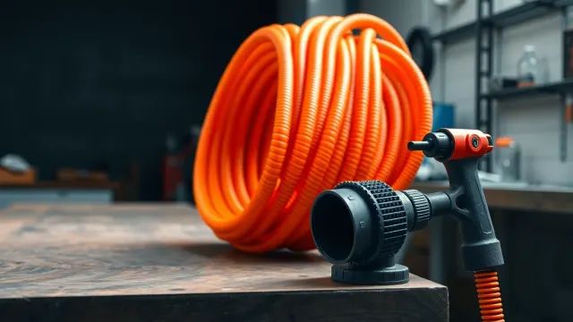 Drain rods and jetting nozzle comparison on workshop table